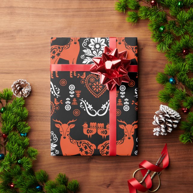 Rosemaling Norwegische Volkskunst Geschenkpapier (Feiertagsgeschenk)