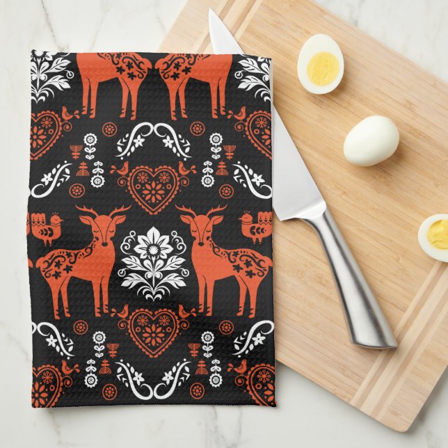 Rosemaling Norwegische Volkskunst Geschirrtuch (Viertel Falte)