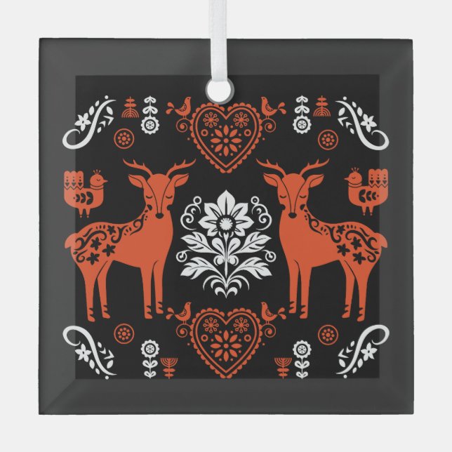 Rosemaling Norwegische Volkskunst Ornament Aus Glas (Vorderseite)