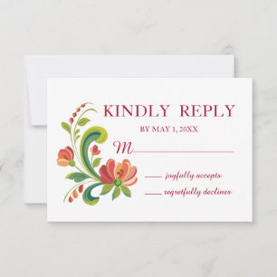 Rosemaling Rot und Rosa RSVP Karte