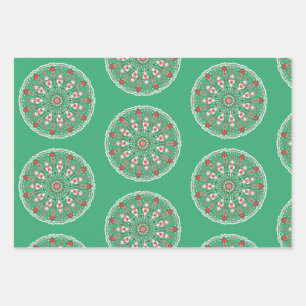 Rosemaling Vintage-Ornamente Mandala in Türkis Geschenkpapier Set