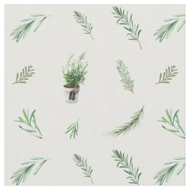 Rosemary Branches und Pots Watercolor Stoff (Nahaufnahme)