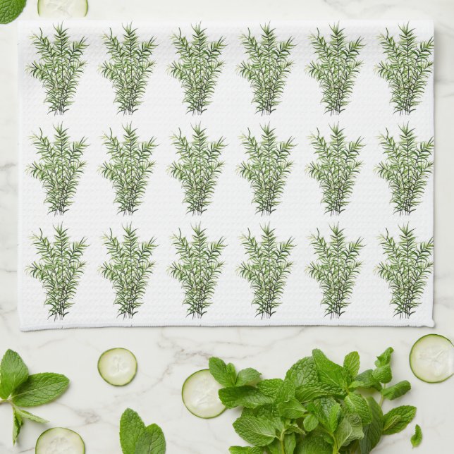 Rosemary Herbs Küche Kulinarisches Grün Rustikal Geschirrtuch (Gefaltet)