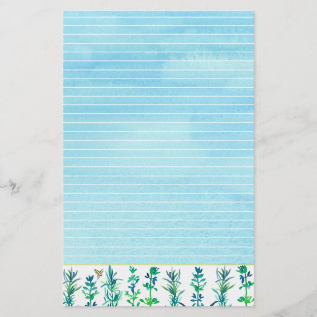 Rosemary Thyme Herbs Honeybee Blue Lined Briefpapier (Vorderseite)