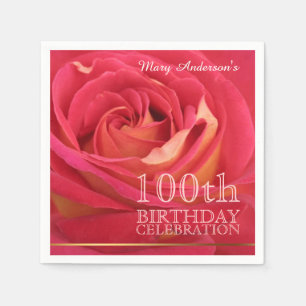 Rosen-100. Geburtstags-Feier-Papierserviette 2 Serviette