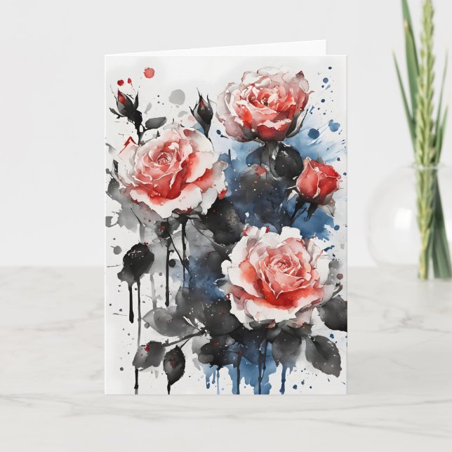 Rosen - Aquarellblumen Karte (Vorderseite)