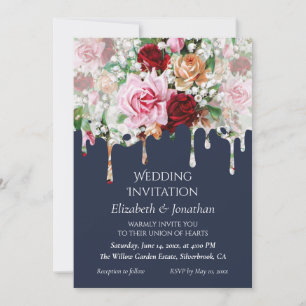 Rosen auf blauer anpassbarer Hochzeitseinladung