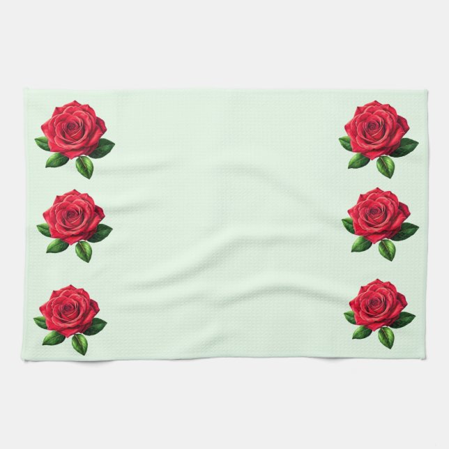 Rosen auf hellgrünen Küchentüchern Geschirrtuch (Horizontal)