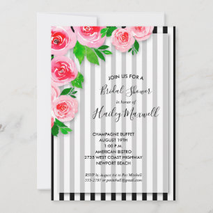 Rosen auf Streifen Einladungen zur Dusche Bridal