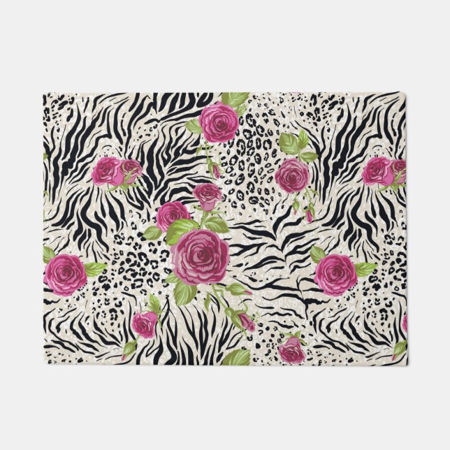 Rosen auf Tiermuster Fußmatte (Vorderseite)