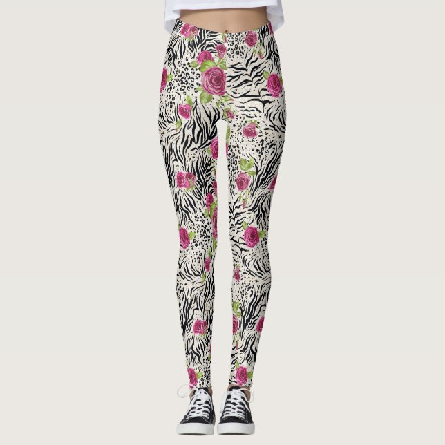 Rosen auf Tiermuster Leggings (Vorderseite)