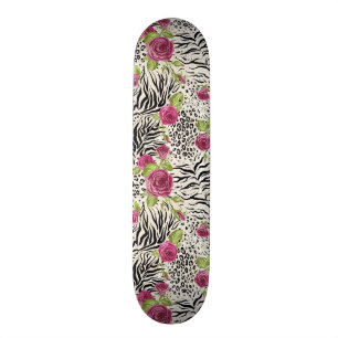 Rosen auf Tiermuster Skateboard