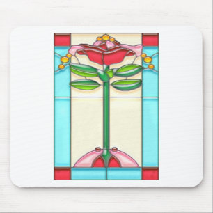 Rosen-Baum-beflecktes Glas in der Kunst-Deko-Art Mousepad