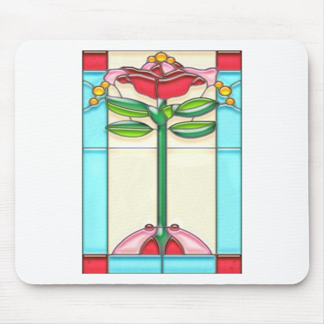 Rosen-Baum-beflecktes Glas in der Kunst-Deko-Art Mousepad (Vorne)