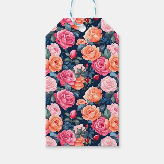 Rosen blühende Blumen Muster-80037  Geschenkanhänger (Vorderseite)