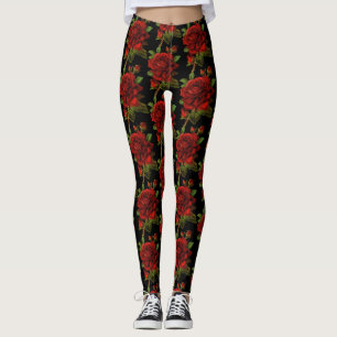 Rosen-Blumen-Blumenschwarzes Leggings