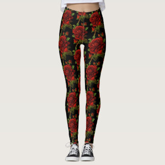 Rosen-Blumen-Blumenschwarzes Leggings