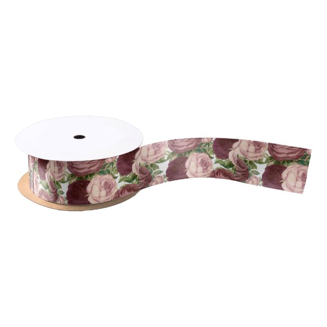 Rosen-Blumen Burgunders Vintagen Land Chic rosa Satinband (Spule)