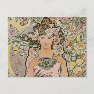 Rosen-Blumen-Mädchen-Jugendstil-Hochzeitspostkarte Einladungspostkarte