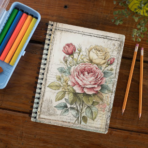 Rosen Blumen Süß Vintage-Muster Notizblock