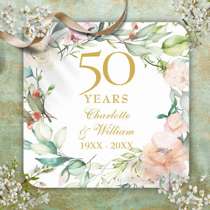Rosen-Blumengirlande 50. Hochzeitstag Quadratischer Aufkleber