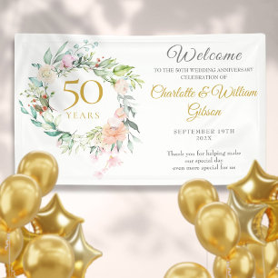 Rosen-Blumengirlande 50. Hochzeitstag Willkommen Banner