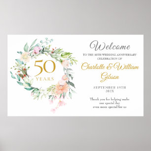 Rosen-Blumengirlande 50. Hochzeitstag Willkommenss Poster