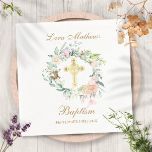 Rosen-Blumengirlande Gold Kreuz Taufe Namensgebung Serviette