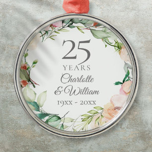 Rosen-Blumengirlande zum 25. Hochzeitstag Ornament Aus Metall
