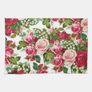 Rosen-Blumenmuster des Chic Vintages rotes rosa Handtuch