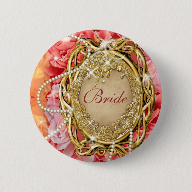 Rosen-Blumenperle des Brautparty Vintage Button (Vorderseite)