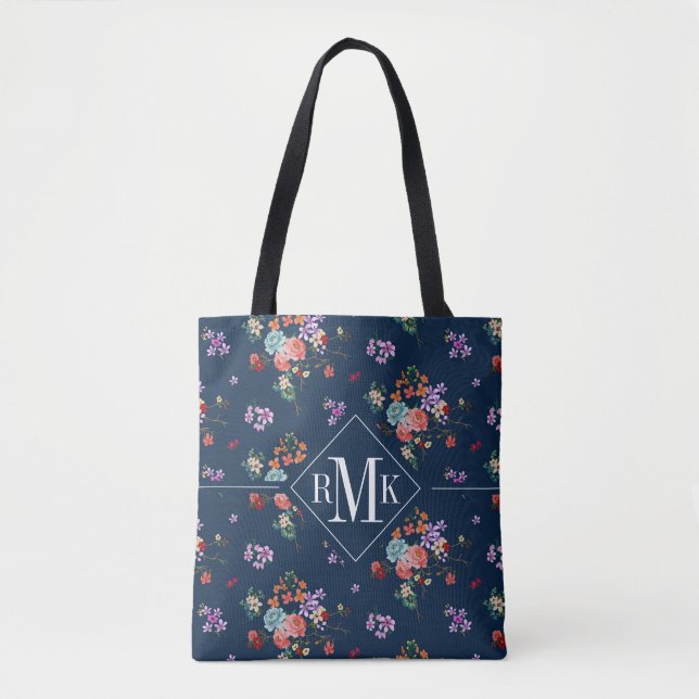 Rosen-Blumenstrauß-Blumenmuster des Monogramm-| (Vorderseite)
