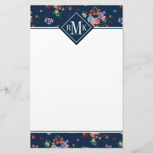 Rosen-Blumenstrauß-Blumenmuster des Monogramm- Briefpapier