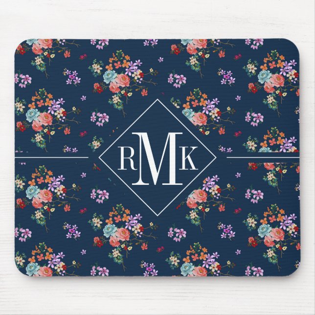 Rosen-Blumenstrauß-Blumenmuster des Monogramm-| Mousepad (Vorne)