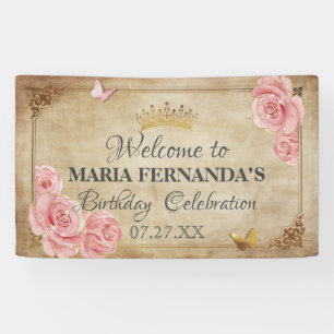 Rosen Blush Pink Butterfly Crown Gold Quinceanera Banner