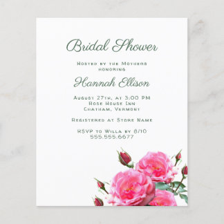 Rosen Budget Bridal Dusche Einladungen Flyer