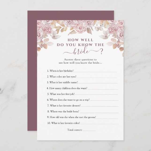Rosen, die die beste Bride-Game-Karte kennen Einladung (Vorne/Hinten)