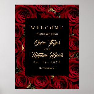 Rosen Dunkel Gold Burgund Willkommens Hochzeitssch Poster