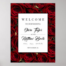 Rosen Dunkelgold Burgund Willkommens Hochzeitsschi Poster