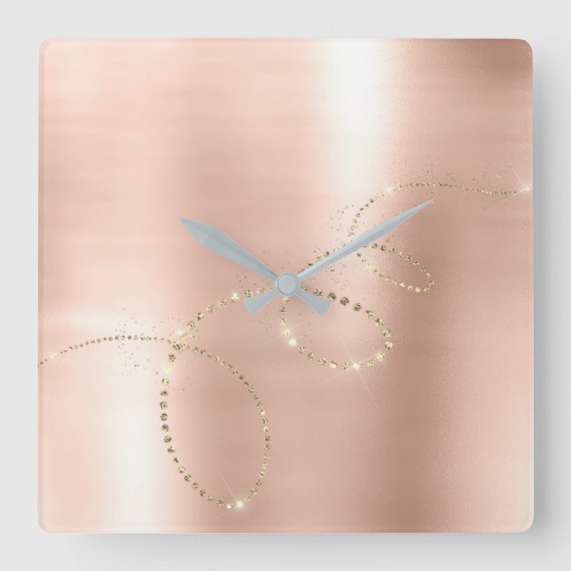 Rosen-dünne Kristalle gefrorenes Quadratische Wanduhr (Vorderseite)