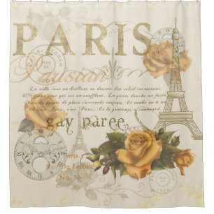 Rosen-Eiffel-Turm-Duschvorhang KRW Vintager Paris Duschvorhang
