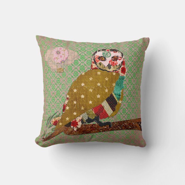 Rosen-Eule Boho Damast Mojo Kissen (Vorderseite)