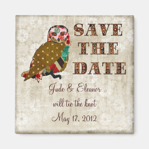 Rosen-Eulen-Save the Date weißer Vintager mit Magnet