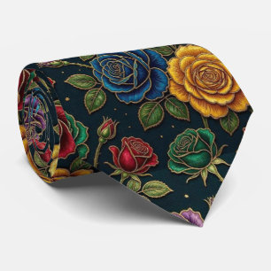 Rosen Faux-Seide   Juwel-Ton + Gold Gentleman's Krawatte
