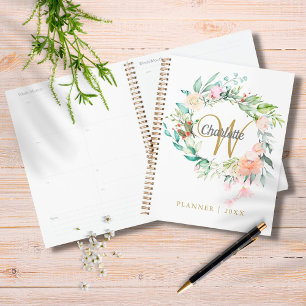 Rosen Floral Gold Schrift Monogramm 2023 Planer