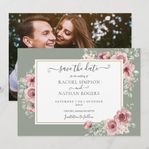 Rosen Floral Salbei Grün Foto Hochzeit Save The Date