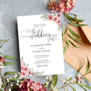 Rosen Florale Herzen Schrift Kalligrafie Hochzeit Einladung