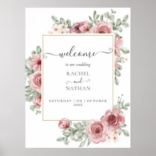 Rosen Florales Elegantes Modernes Hochzeits-Willko Poster