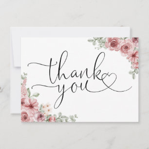 Rosen Florales Herz Schrift Schwarz-Weiß Dankeskarte