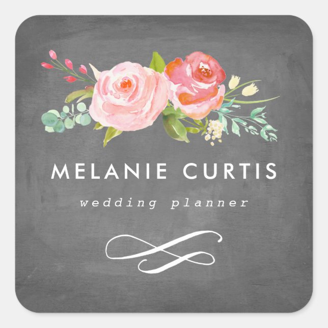 Rosen Garden Blumenkhalkboard Business Quadratischer Aufkleber (Vorderseite)